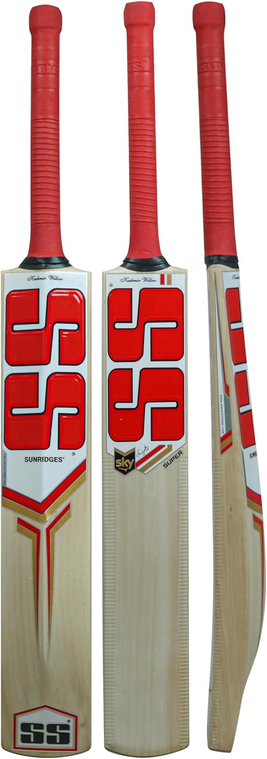 SS Sky Power Premium Cricket Kashmir Willow Leather Ball Cricket Bat Adult Size - Short Handle (Bat Cover Included)