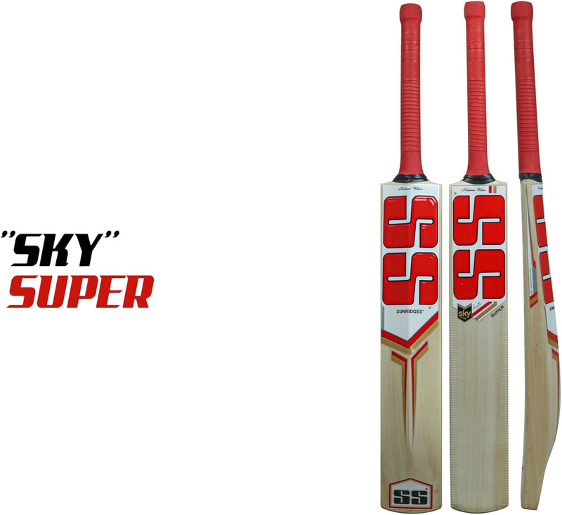 SS Sky Power Premium Cricket Kashmir Willow Leather Ball Cricket Bat Adult Size - Short Handle (Bat Cover Included)