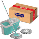 Spotzero by Milton Spin mop Bucket with Wringer on Wheels, Extendable Handle 360 Spin mops for Floor Cleaning, 2 Microfiber Refills, Aqua Green Elite