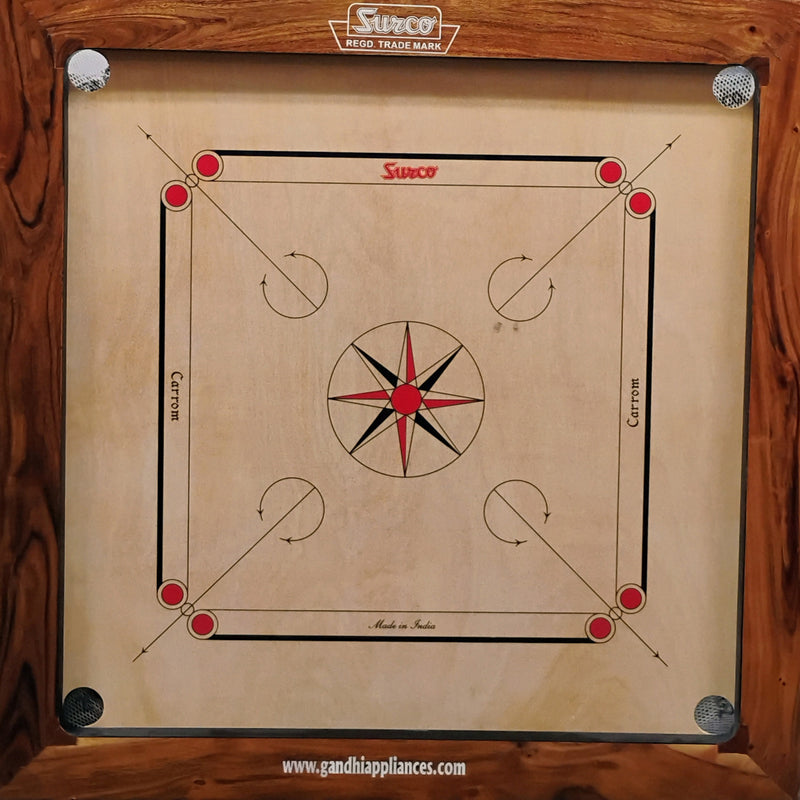 Surco Boss Carrom Board with Coins, Powder and Striker, 16mm Kikar Wood