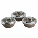 Three pots with lids on a white background