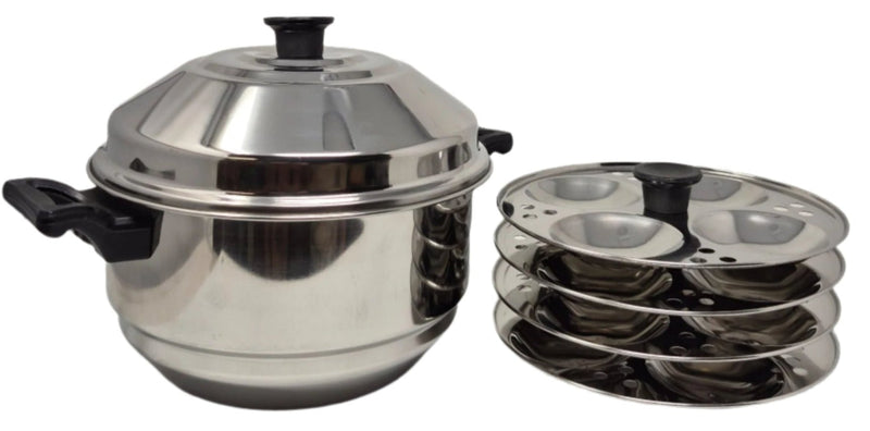 TABAKH Stainless Steel Cooker w/ 4-Rack Idli Stand & Multi Purpose Steamer Plate, Makes 16 Idlis (Induction Friendly)
