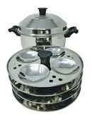 TABAKH Stainless Steel Cooker w/ 4-Rack Idli Stand & Multi Purpose Steamer Plate, Makes 16 Idlis (Induction Friendly)