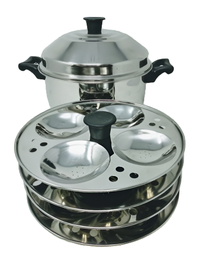 TABAKH Stainless Steel Cooker w/ 4-Rack Idli Stand & Multi Purpose Steamer Plate, Makes 16 Idlis (Induction Friendly)
