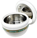 White ceramic pot with a silver interior on a white background