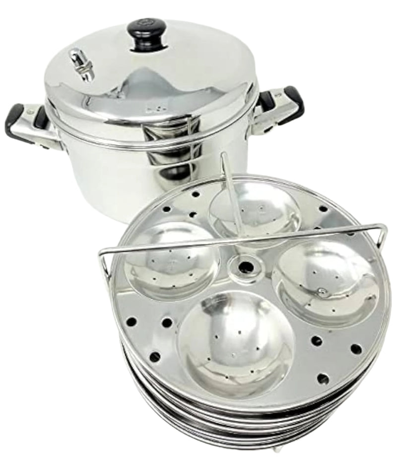 Tabakh Stainless Steel Cooker with Steam, Idli, Dhokla Multi Stand 4 Plates, Induction Friendly