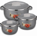 TABAKH Nova King Insulated Casserole Hot Pot Hot Pack Food Warmer 3 Pieces Set, 5500ml+7500ml+12000ml (Grey)