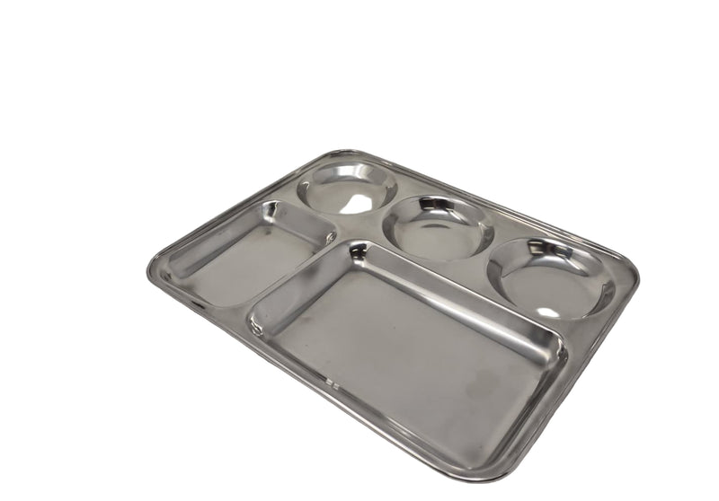 TABAKH 5 Compartment Serving Plate 37x29cm Heavy Duty Stainless Steel Cafeteria Food Tray