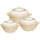 TABAKH Ambient Insulated Casserole Hot Pot Hot Pack Food Warmer 3 Pieces Set (Beige) 1.6 L, 2.5 L, 3.5 L