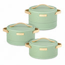 TABAKH Luxura Inner Stainless Steel Serving Casserole Set of 3 Elegance Unique Design PU Insulated 100% Food Grade with Lockable Lid, Chrome Plated Handle Hot Case | 1500, 2000, 2500 ml