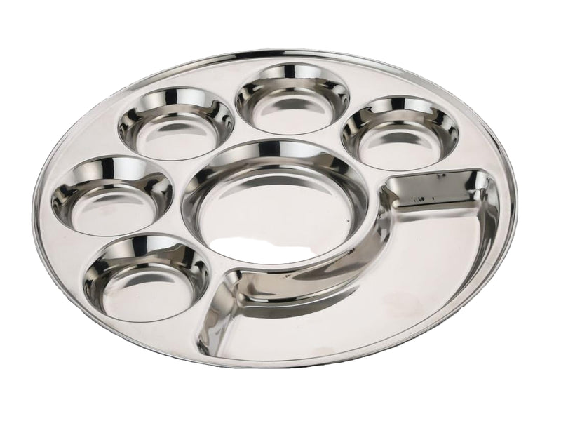 TABAKH Round 7 In 1 Compartment Divided Plate/Thali/Bhojan Thali/Mess Tray/Dinner Plate Set of 1, 37cm