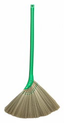 Broom with a green handle on a white background