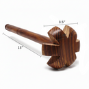 Wooden tool with a handle and multiple cylindrical components on a white background