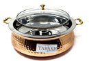 Tabakh Copper Stainless Steel Hammered Finish Handi/Lagan/Pot with Toughened Glass Lid and Brass Knob & Handles - 2500ml
