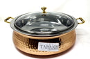 Tabakh Copper Stainless Steel Hammered Finish Handi/Lagan/Pot with Toughened Glass Lid and Brass Knob & Handles - 2500ml