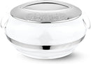 Silver decorative bowl with intricate design on a white background