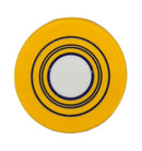 Yellow circular object with a white center on a white background