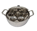 Stainless steel steamer with multiple compartments on a white background