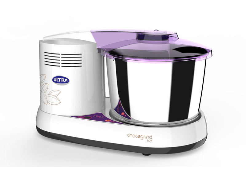 White and purple food processor with ULTRA branding on a white background