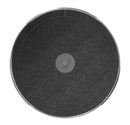 Black round object with a central gray circle on a white background