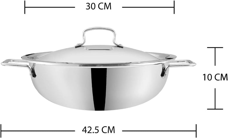 Vinod Smart Triply Stainless Steel Extra Deep Kadai with Lid - 30cm 5.5Ltrs (Induction Friendly)