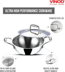 Vinod Platinum Triply Stainless Steel Extra Deep Kadai with Lid - 28cm (4.8L) (Induction Friendly)