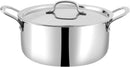 Stainless steel pot with lid on a white background