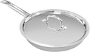 Stainless steel frying pan with lid on a white background