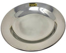 A round, silver-colored Vinod soup plate with a visible brand marking on the top edge.