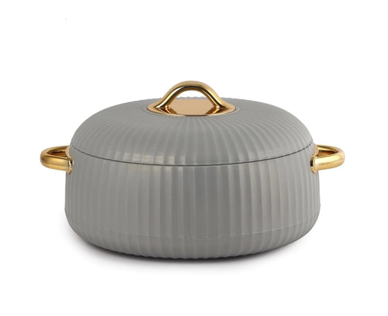 Cello Aurum Luxury Inner Stainless Steel Insulated Hot-pot 2500ml, Grey| Easy Grip Lid & Frim Twist Lock | BPA-Free, Durable, Suitable for Hot & Cold | Hot Box for Kitchen | Hot Pot for Home