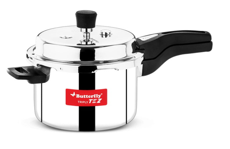 Butterfly Stainless Steel Tez Triply Pressure Cooker, 5 Liter, Silver