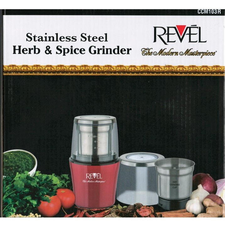 Revel CCM103R Stainless Steel Hern, Spices and Coffee Beans Grinder - Red Color - 200 Watt Motor