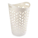 White perforated laundry basket on a white background