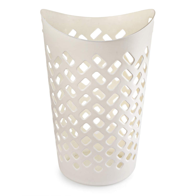 White perforated trash can on a white background