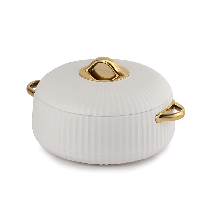 Cello Aurum Luxury Inner Stainless Steel Insulated Hot-pot 2500ml, White | Easy Grip Lid & Frim Twist Lock | BPA-Free, Durable, Suitable for Hot & Cold | Hot Box for Kitchen | Hot Pot for Home