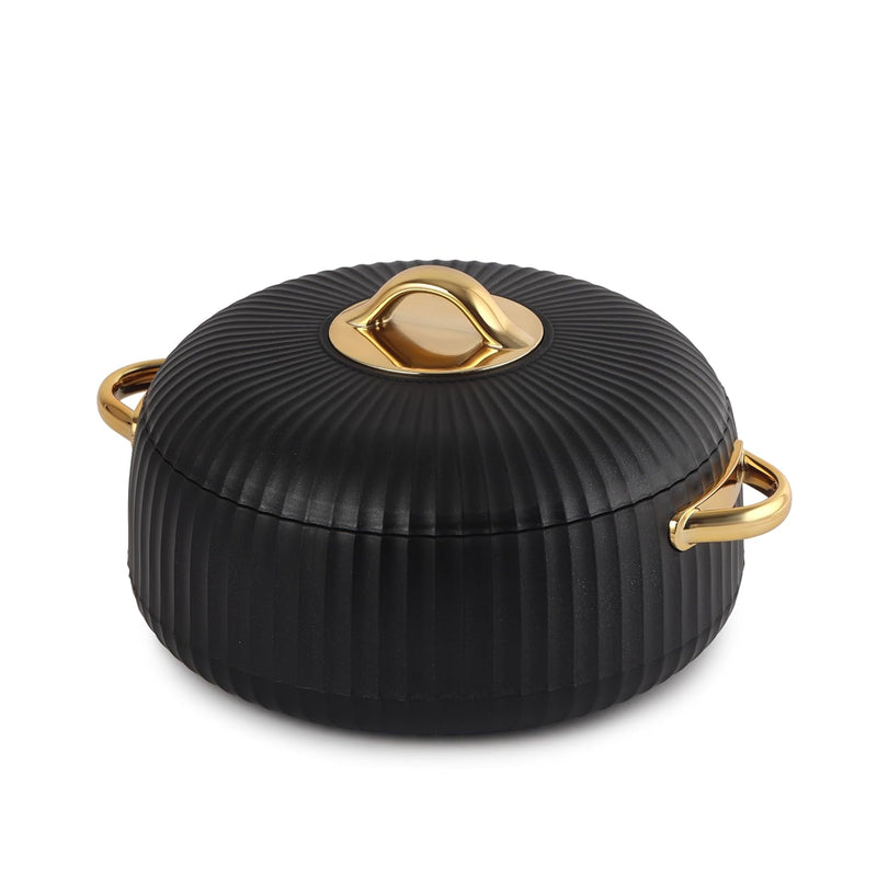Cello Aurum Luxury Inner Stainless Steel Insulated Hot-pot 2500ml, Black | Easy Grip Lid & Frim Twist Lock | BPA-Free, Durable, Suitable for Hot & Cold | Hot Box for Kitchen | Hot Pot for Home