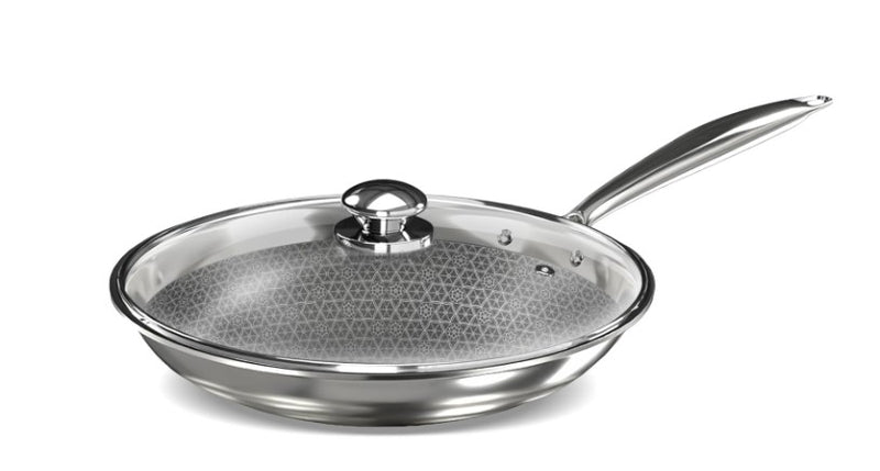 ‎Preethi Diva Collection Triply Stainless Steel Fry Pan with API Technology, 26 cm, Gas & Induction Compatible, with Glass Lid, Metal Spatula Friendly
