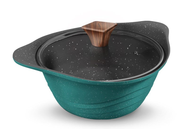 Preethi Artistic Collection Die Cast Non Stick Kadai, 24 cm,with Glass Lid, 5 Star Non Stick Effect, Cook & Serve, Ocean Green