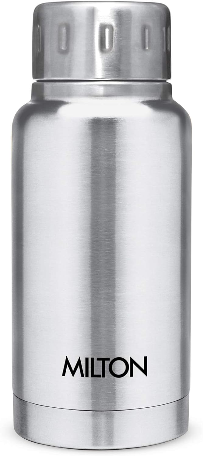 Milton Elfin 160, Double Wall Vacuum Insulated Flask, 160 ml | 5.4 oz | Hot & Cold Water Bottle, 18/8 Stainless Steel, Compact Flask, Durable Body, BPA Free, Leak-Proof Simple Screw Lid | Silver