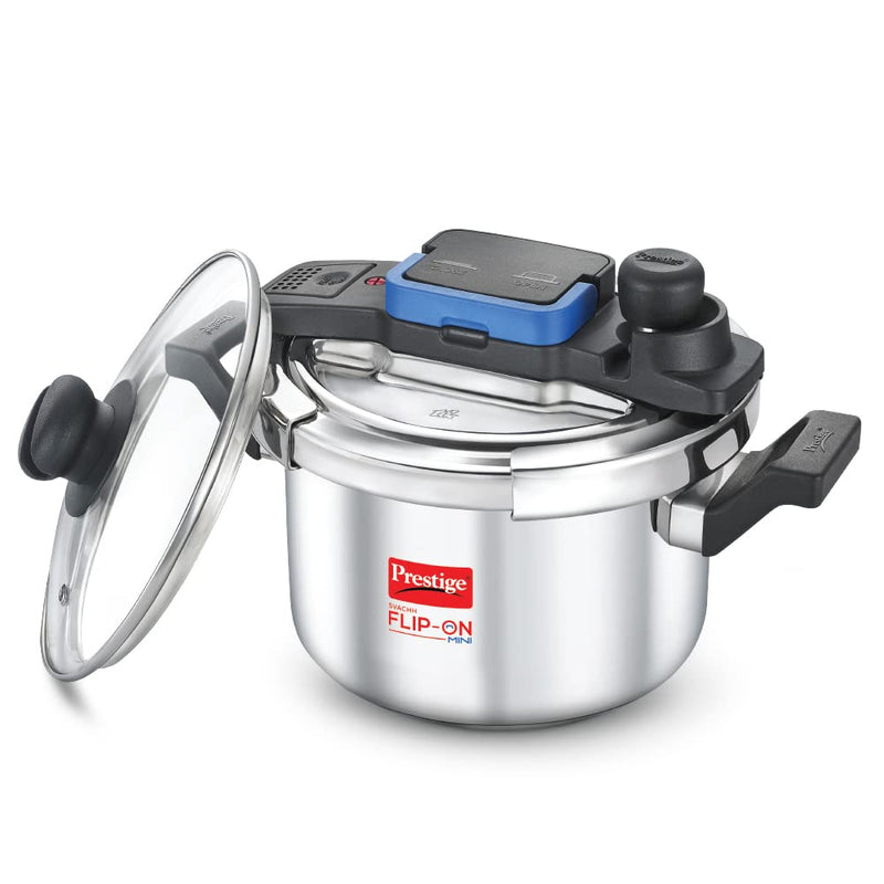 Prestige Svachh Flip-on 3 Litre Stainless Steel Mini Pressure Cooker with Glass Lid