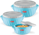 Milton Flora Regular Set Insulated Inner Steel Casserole for Roti 3Pc (750ml 1.25L & 2.1L) Hot Box for Kitchen, Hot Pot with Lid, Chapati Box, Roti Casserole, Serving Boxes, Hotcase, Cyan Blue