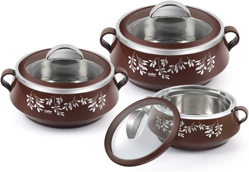 Cello Glitter Insulated Hotpot Pack of 3 Thermoware Casserole Set (500 ml, 1000 ml, 1500 ml)