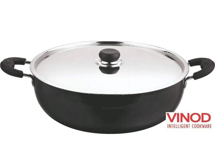 Vinod Hard Anodized Deep Kadai with Stainless Steel Lid - 34cm - 10 Liters