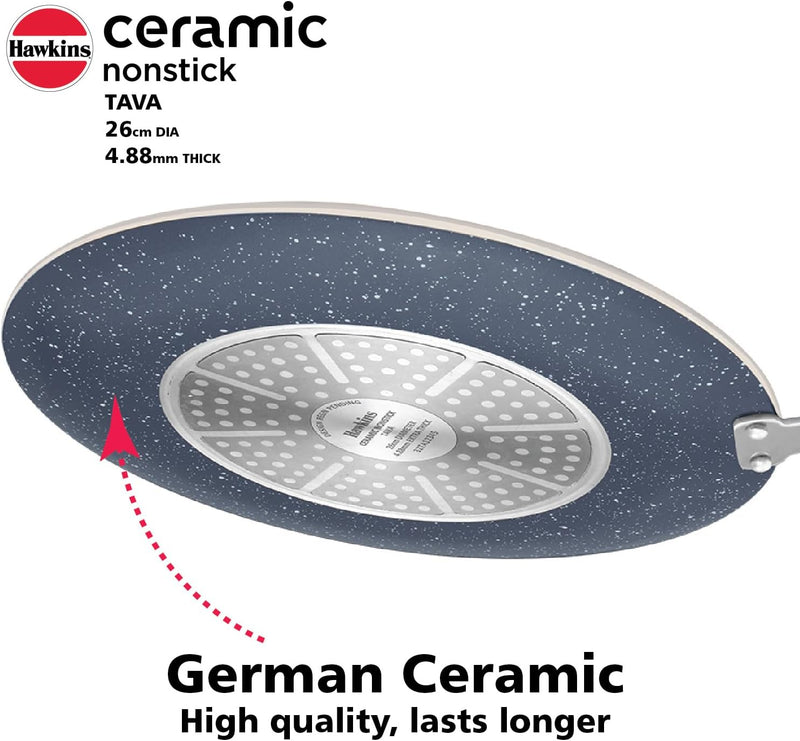 HAWKINS Ceramic Nonstick Tava 26 cm Diameter, Induction Paratha Tawa Granite Griddle (ICT26)