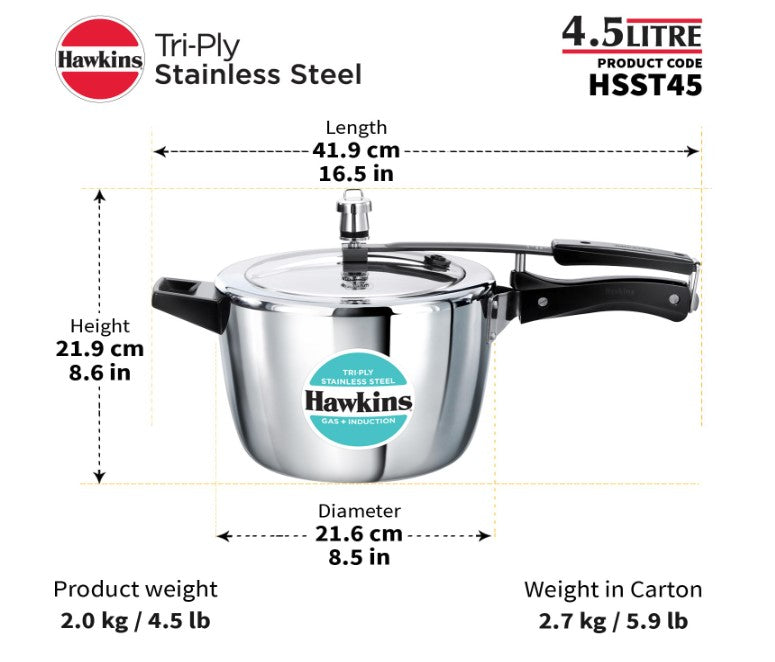 Hawkins 4.5 Liter Triply Stainless Steel Pressure Cooker Inner Lid