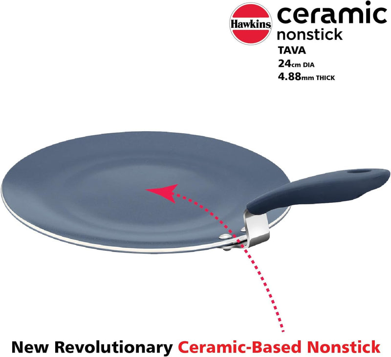 HAWKINS Ceramic Nonstick Tava, 24 cm Diameter, Induction Paratha Tawa, Granite Griddle (ICT24)