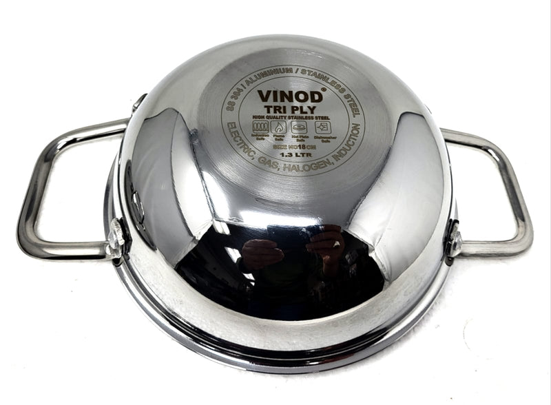 Vinod Smart Triply Stainless Steel Extra Deep Kadai with Lid - 18cm (1.3Ltrs) (Induction Friendly)