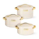 TABAKH Luxura Inner Stainless Steel Serving Casserole Set of 3 Elegance Unique Design PU Insulated 100% Food Grade with Lockable Lid, Chrome Plated Handle Hot Case | 1500, 2000, 2500 ml