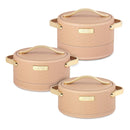 TABAKH Luxura Inner Stainless Steel Serving Casserole Set of 3 Elegance Unique Design PU Insulated 100% Food Grade with Lockable Lid, Chrome Plated Handle Hot Case | 1500, 2000, 2500 ml