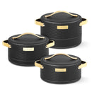 TABAKH Luxura Inner Stainless Steel Serving Casserole Set of 3 Elegance Unique Design PU Insulated 100% Food Grade with Lockable Lid, Chrome Plated Handle Hot Case | 1500, 2000, 2500 ml